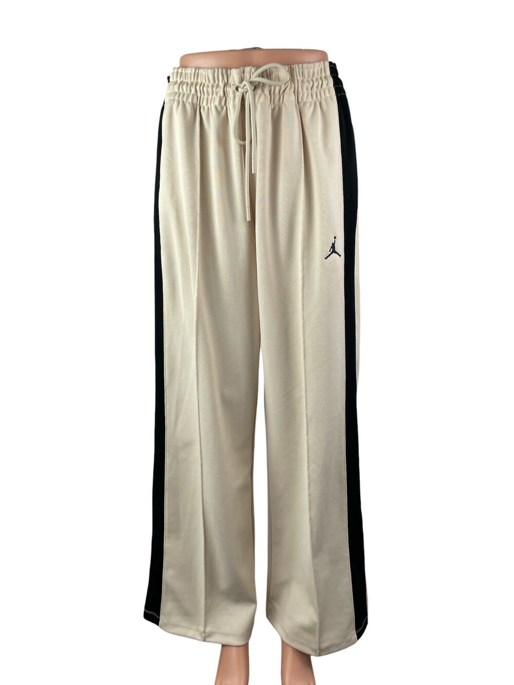 Jordan Womens Beige Black Wide Leg High Rise Workout Athletic Track Pants Size M